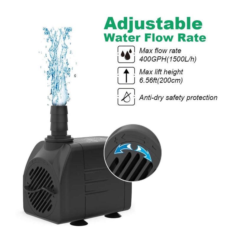 Knifel Submersible Pump 1500L/H 25W Dry Burning Protection with Ultra Quiet Design 2m High Lift for Fountains, Hydroponics, Ponds, Aquariums & More - PawsPlanet Australia