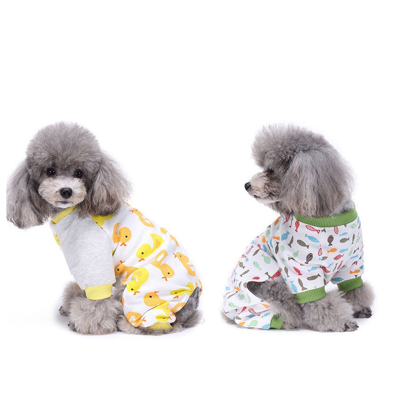 Amakunft 2-Pack Dog Clothes Dogs Cats Onesie Soft Dog Pajamas Cotton Puppy Rompers Pet Jumpsuits Cozy Bodysuits for Small Dogs and Cats XS Duck & Fish - PawsPlanet Australia