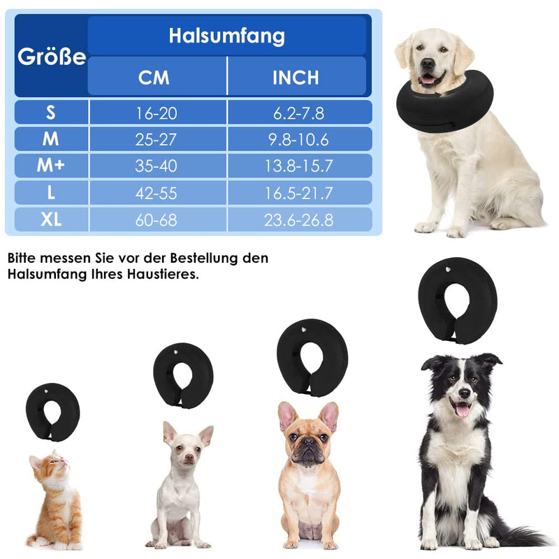 Nasjac Inflatable Neck Brace Dog & Cat, Adjustable Soft and Comfortable Dog Collar Leak Protection with Quick Release, Prevent Pets from Touching and Licking Wounds After Surgery M+ Black - PawsPlanet Australia