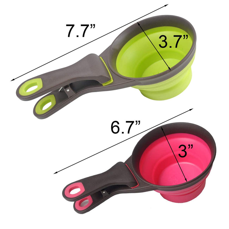 [Australia] - Acronde Collapsible Pet Scoop Silicone Measuring Cups Set Sealing Clip 3 in 1 Multi-Function Scoop Bowls Bag Clip for Dog Cat Food Water Set of 2 (1 Cup & 1/2 Cup Capacity) 