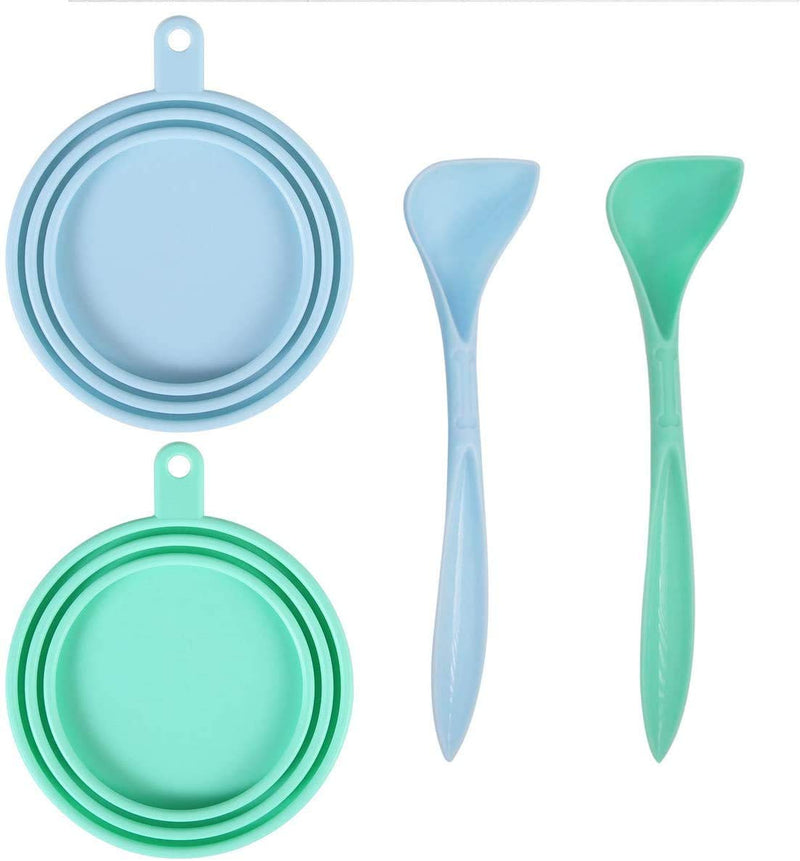 SLSON 2 Pack Pet Food Can Cover Universal Silicone Cat Dog Food Can Lids 1 Fit 3 Standard Size Can Tops Covers with 2 Spoons, Blue and Green - PawsPlanet Australia