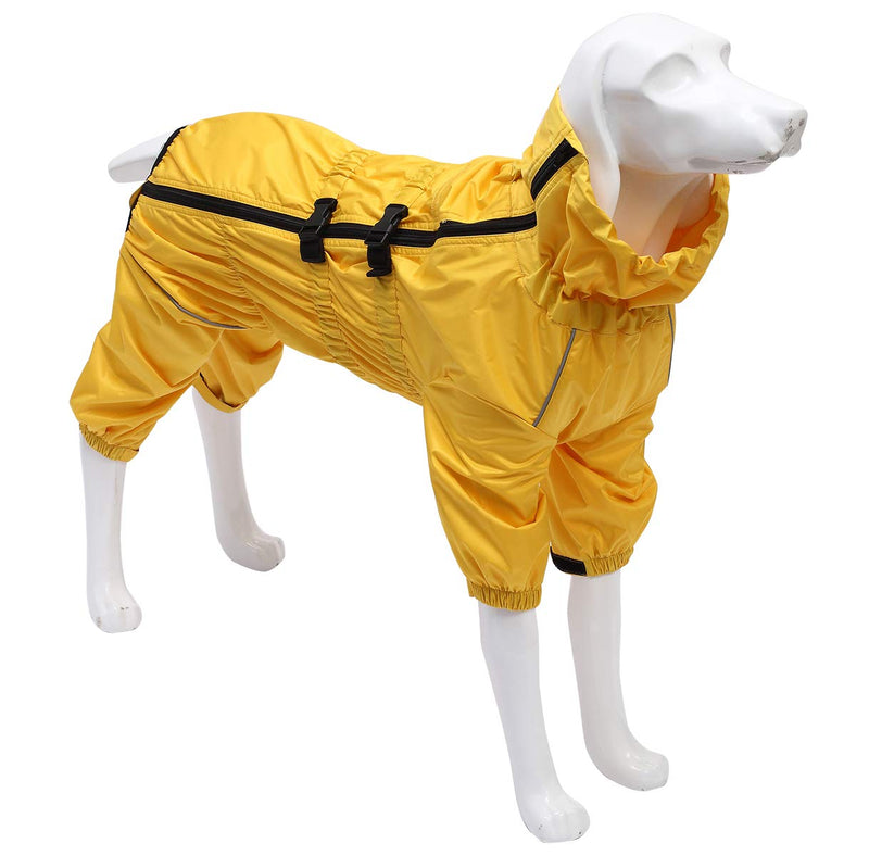 Morezi dog raincoat with high collar waterproof raincoat for dogs reflective four-leg rain gear jumpsuit for puppies small medium pet - Yellow - XL - PawsPlanet Australia