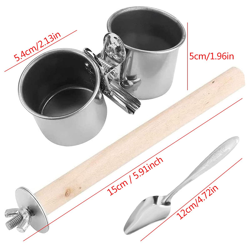 Qixuer 2 Pieces Bird Food Bowl,Stainless Steel Parrot Feeding Cups Animal Cage Water Food Bowl Bird Feeding Dish Cups Bird Feeder with 2 Pieces Bird Feeding Spoon for Cockatiels Chinchilla - PawsPlanet Australia