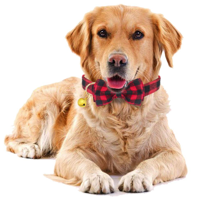 [Australia] - KUDES Plaid Dog Collar with Bow, 2 Pack/Set Adjustable Dog Bow Tie Collars with Bell, Best Pet Gift for Small Medium Large Girl and Boy Dogs, Red & Black S(9.8''-12.5'') Red+Black 