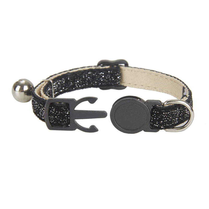 YUDOTE Soft Comfy Cat Collar Bling Bling with Safety Quick Release Buckle amd Jingle Bell,Adjustable 19-28cm,Single Pack,Black 19-28cm Neck, 1.0cm Width Black - PawsPlanet Australia