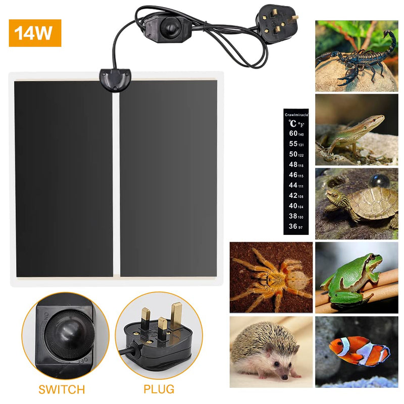 M.Z.A 14W Reptile Heat Mats Terrarium Heated Pads Adjustable Reptile Tank Warmer Mat with Temperature Controller, Fits for Turtle, Snakes, Lizard, Gecko (14W) - PawsPlanet Australia