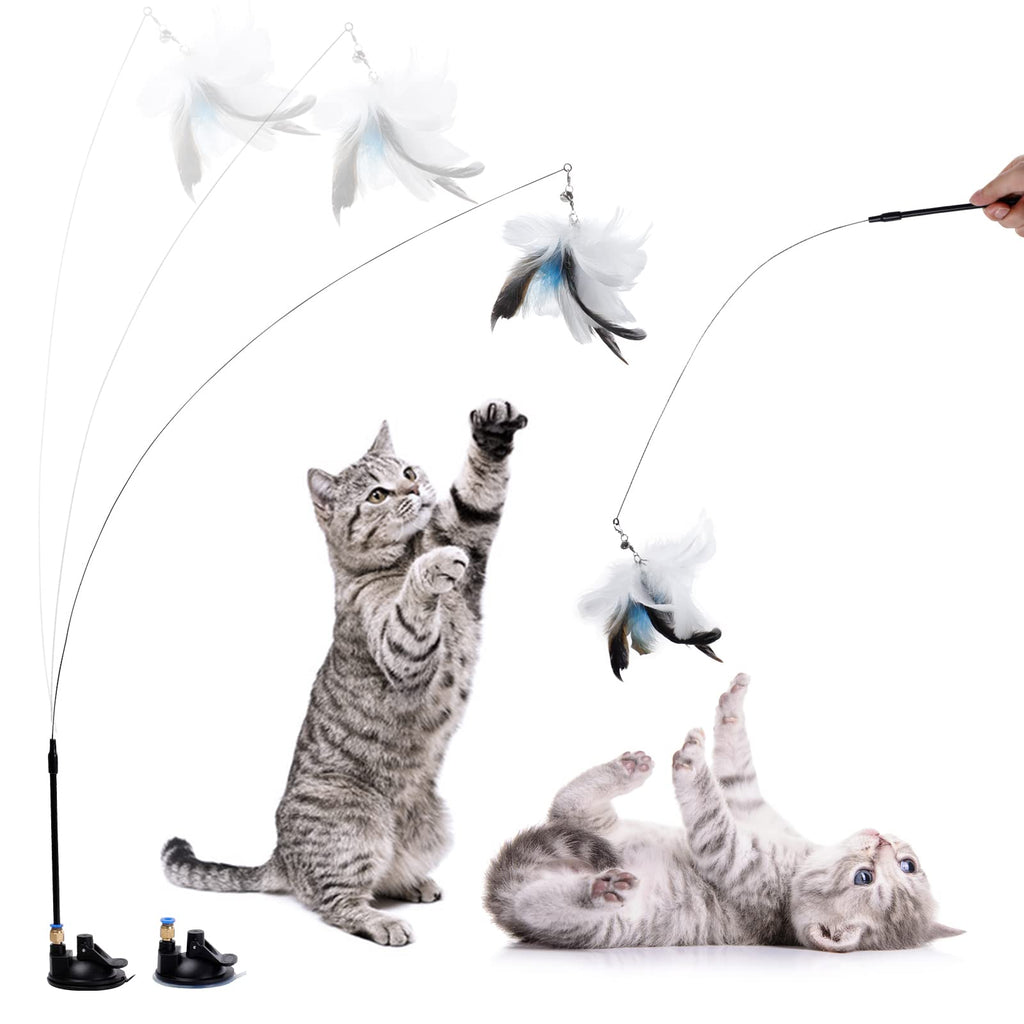 Legendog Interactive Cat Toy Fishing Rod with Feather Toy for Cats Feather Toy with Suction Cup for Kittens Self-employment Cat Stick Toy Bule & White - PawsPlanet Australia