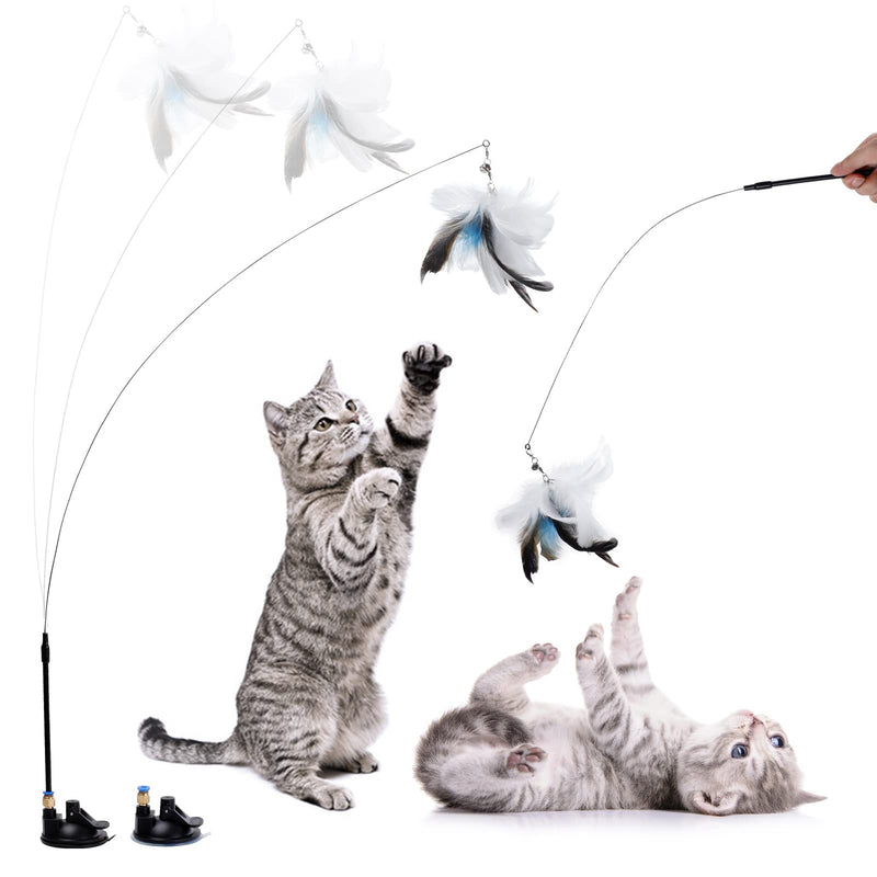 Legendog Interactive Cat Toy Fishing Rod with Feather Toy for Cats Feather Toy with Suction Cup for Kittens Self-employment Cat Stick Toy Bule & White - PawsPlanet Australia