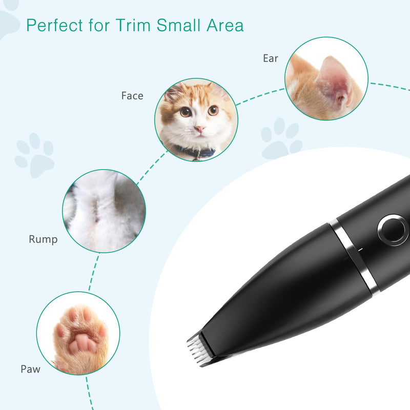 ORIA 2 in 1 Pet Trimmer, Dog Clipper USB Rechargeable, IPX7 Waterproof Dog Trimmer, Quiet Pet Hair Trimmer, with 2 Trimmer Heads for Paws, Ears, Face - Black - PawsPlanet Australia