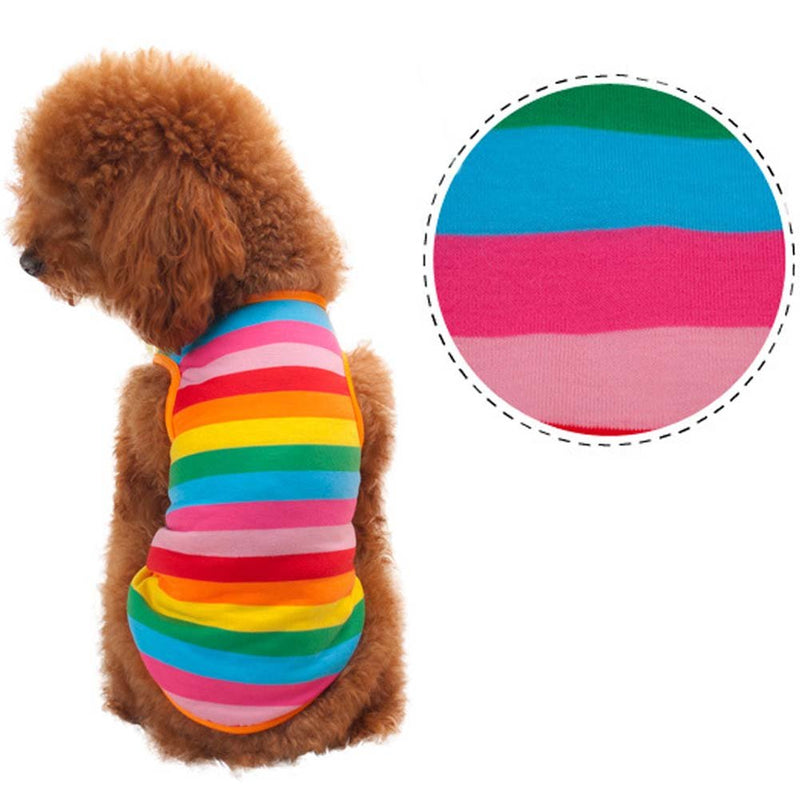 BUYITNOW Rainbow Stripe Pet Vest Breathable Summer Cotton Sleeveless T-Shirt Small Dog Cat Clothes X-Small - PawsPlanet Australia