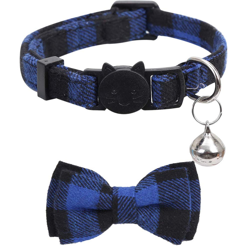 [Australia] - Lamphyface 2 Pack/Set Cat Collar Breakaway with Cute Bow Tie and Bell for Kitty Adjustable Safety Plaid Navy&white 