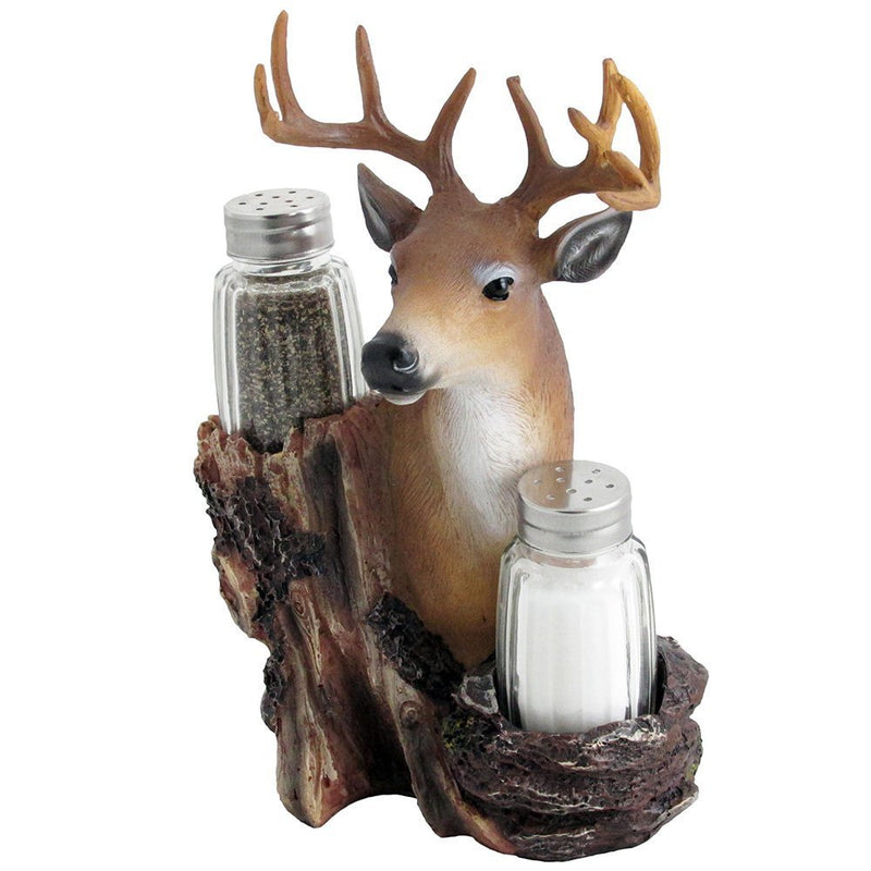 Rustic Deer Glass Salt and Pepper Shaker Set with Decorative Big Buck Holder in Kitchen Spice Racks, Cabin and Hunting Lodge Decor and Gifts for Hunters - PawsPlanet Australia