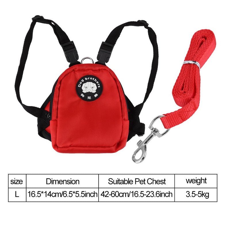 [Australia] - Filfeel Pet Backpack Leash, Small Dog Snack Storage Bag Harness with Lead Red L 