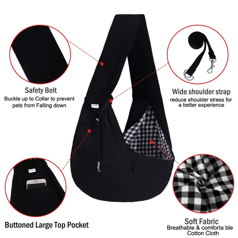 [Australia] - FDJASGY Small Pet Sling Carrier-Hands Free Reversible Pet Papoose Bag Tote Bag with a Pocket Safety Belt Dog Cat for Outdoor Travel Black 