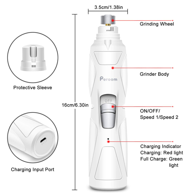 Dog Nail Grinder, 2-Speed Electric Dog Nail Clippers Trimmer Grinder, Portable Rechargeable Low Noise Pet Nail Grinder for Small Medium Large Dogs Cats Pets Painless Paws Grooming, 2 Grinding Wheels - PawsPlanet Australia