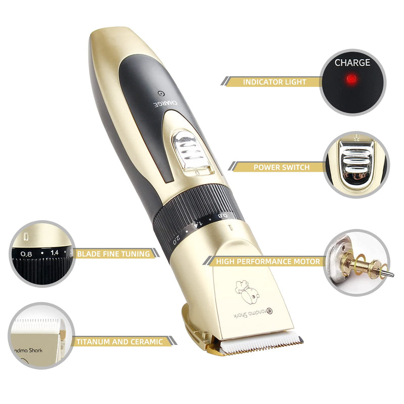 GRANDMA SHARK Professional Dog Grooming Kit, Rechargeable, Cordless, Low Noise Dog Clippers for Grooming Thick Coats - Clippers, Nail Trimmer, Complete Grooming Set for Dogs, Cats, Other Pets - PawsPlanet Australia