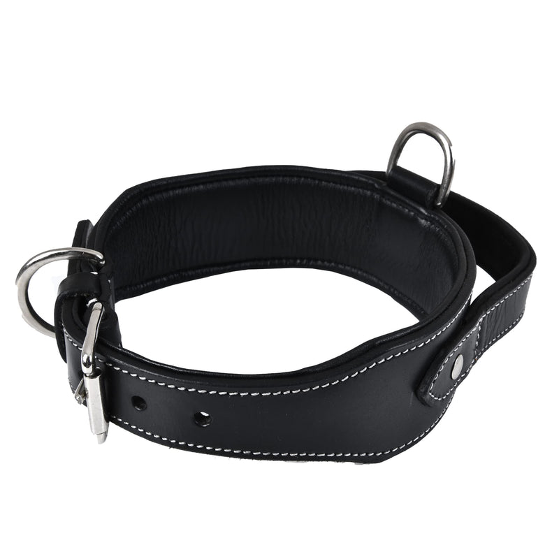DowgClub | Genuine Leather Heavy Duty Tactical Dog Collar with Handle | Saddle Grade, Full Grain, Heavy Duty | Comfortable, Padded, Strong | Best for Medium, Large & X-Large Breeds M (Fit Neck Size 14.5"-18.5") Black - PawsPlanet Australia