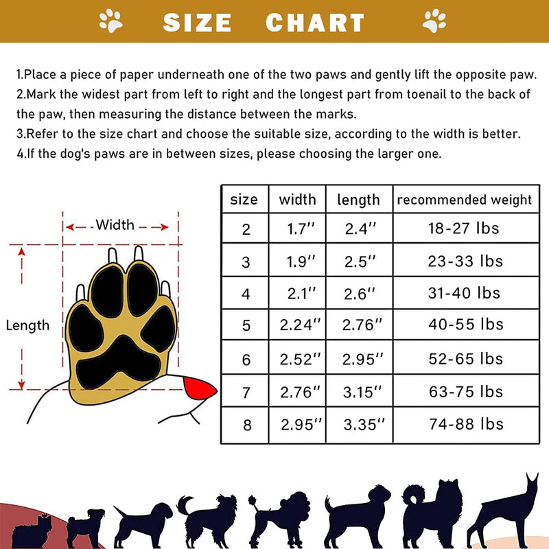 PK.ZTopia Dog Boots, Waterproof Dog Boots, Dog Rain Boots, Dog Outdoor Shoes for Medium to Large Dogs with Two Reflective Fastening Straps and Rugged Anti-Slip Sole (Black 4PCS). Size 2: (2.4"x1.7")(L*W) for 18-27 lbs Black - PawsPlanet Australia