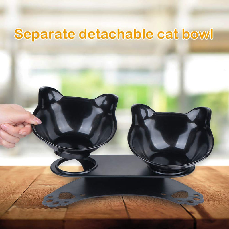 Pantula Cat Bowls Tilted cat Food Bowls Raised cat Food Bowl Pet Double 15° Slanted Plastic cat Bowls Elevated with Non-Slip Rubber Base Stand for Cats Black - PawsPlanet Australia