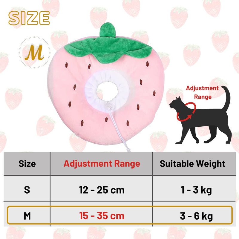 Crazy Bean Postoperative Protective Collar for Cats Soft Adjustable Safe and Comfortable Cute Elizabethan Kitten Collar M Strawberry - PawsPlanet Australia