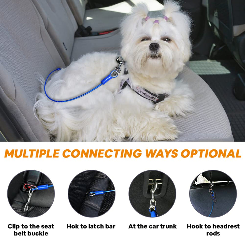 Petbobi Dog Car Seat Belt Restraint Chew-Proof Coated Steel Rope Heavy Duty Dog Seatbelt for Cars - 3 Sizes (16"/24"/32") - with Double Clip and Latch Attachment for Small to Large Dogs 16inch - PawsPlanet Australia