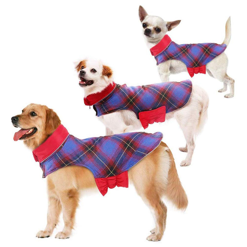 DENTRUN Dog Jacket Cold Weather Pet Apparel Winter Warm Coat Windproof Waterproof Reversible British Style Plaid Vest Christmas Suit for Small Medium Large Dogs(S-XXXL) XXL（Back: 24.02inch; Chest: 31.5-35.04inch） - PawsPlanet Australia
