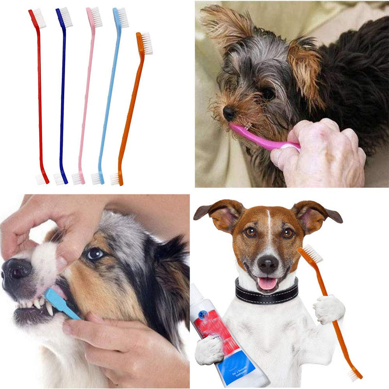 N\A 5 Pcs Pet Toothbrush Dual Headed Long Handle Dog Toothbrushes for Pet Dental Care - PawsPlanet Australia