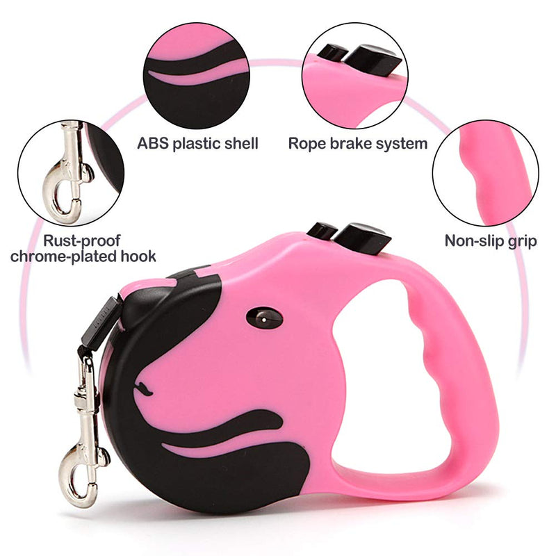 Mecmbj Dog Leash, Pet Leash, Automatic Retractable Dog Head Retractor, Portable Anti-stroke Dog Walking Leash, Ergonomic Non-slip Handle, Reusable, with 1 Button (Length: 5m) Pink - PawsPlanet Australia