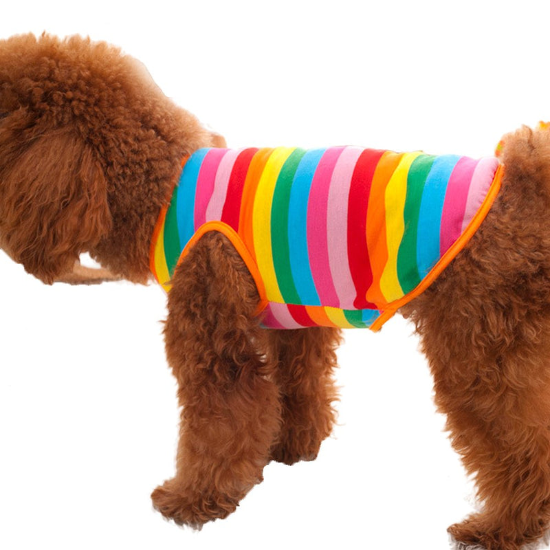 BUYITNOW Rainbow Stripe Pet Vest Breathable Summer Cotton Sleeveless T-Shirt Small Dog Cat Clothes X-Small - PawsPlanet Australia