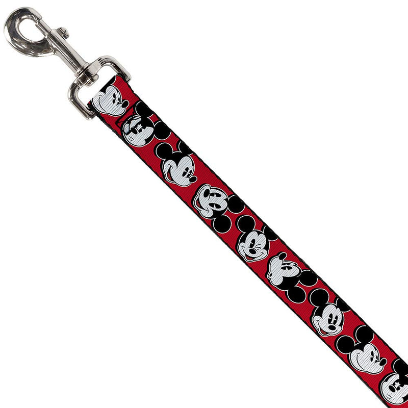 Buckle-Down Dog Leash Mickey Mouse Expressions Red Black White Available in Different Lengths and Widths for Small Medium Large Dogs and Cats 6 Feet Long - 1.5" Wide - PawsPlanet Australia