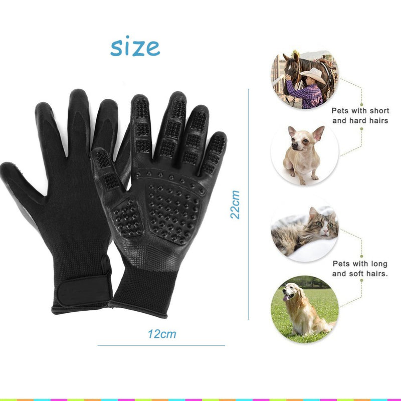 BestParnter Pet Grooming Gloves, Pet Rubber Massage Gloves [Enhanced Five Fingers Design] Pet Hair Remover Mitt Brush Tool for Dogs Cats and Horses Shedding Bathing Grooming Black - PawsPlanet Australia