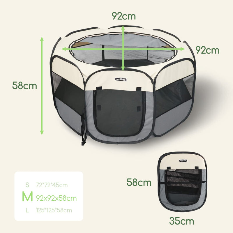 Nobleza - Puppy Playpen Animal Playpen Foldable for Dogs, Oxford Waterproof Playpen Animal Playpen for Dogs Rabbits Guinea Pigs Cats for Indoor or Outdoor Use, 92x92x58cm L92*W92*H58cm Beige & Gray - PawsPlanet Australia