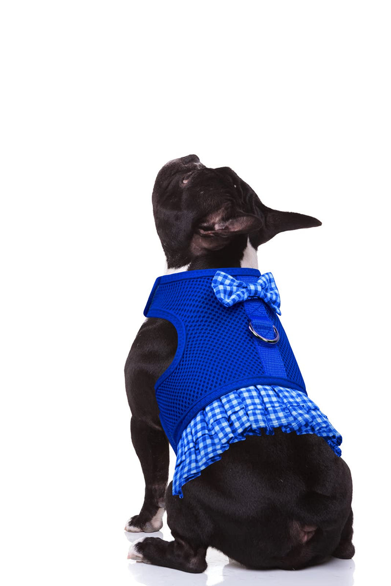 Kessie Dog Harness Dress Cat Harnesses with Bowknot Pet Mesh Harness for Small and Medium Dogs (X-Small, Blue) X-Small - PawsPlanet Australia