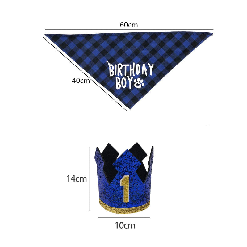 Dog Birthday Party Supplies- Reusable Dog Birthday Hat and Bandana with Numbers, Blue Crown Party Hat BIRTHDAY BOY Scarf Set, Pet Outfits Accessories Party Decoration for for Small Medium Dogs Cats Blue Crown Hat+BIRTHDAY BOY Bandana - PawsPlanet Australia