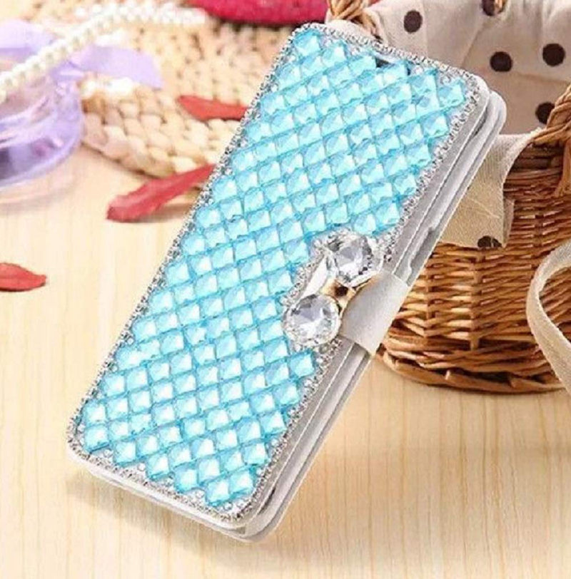 Amocase Wallet Case with 2 in 1 Stylus for iPhone 11 6.1" 2019,Luxury 3D Handmade Square Diamond Crystal Rhinestone Bowknot Magnetic Stand Leather Case for iPhone 11 6.1" 2019 - Blue - PawsPlanet Australia