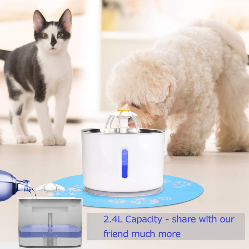 Comsmart Cat Water Fountain, 81oz/2.4L LED Pet Fountain Stainless Steel Automatic Drinking Water Dispenser for Cats, Dogs, Other Pets Blue - PawsPlanet Australia