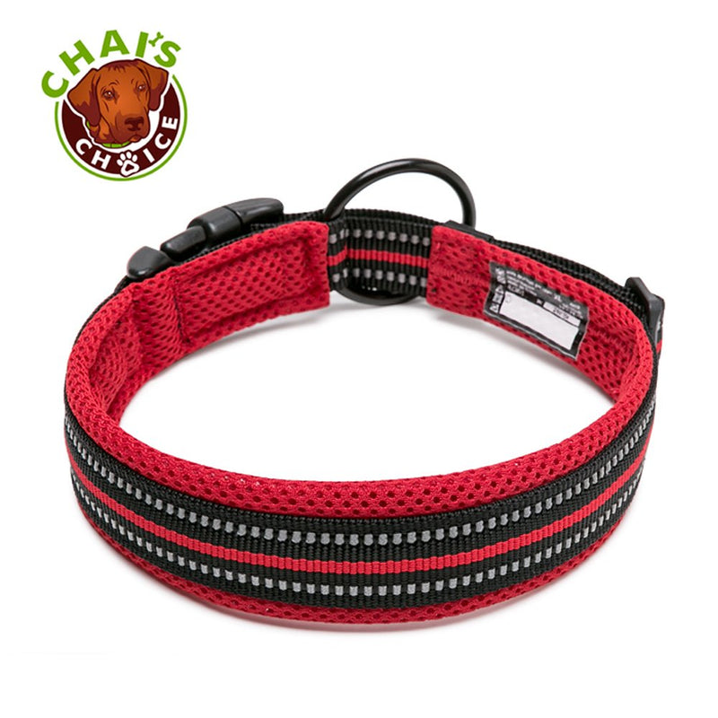 [Australia] - Chai's Choice Best Padded Comfort Cushion 3M Reflective Dog Collar for Small, Medium, and Large Dogs and Pets. Perfect Match for Our Harness and Leash. Please use Sizing Chart at Left! Red 