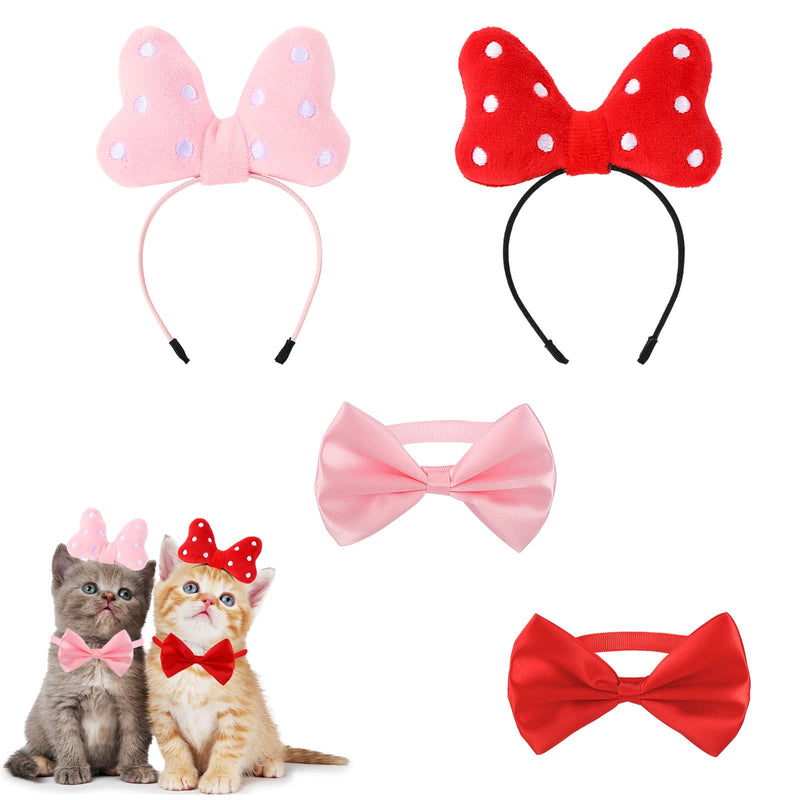 Whaline 4 Pack Valentines Day Pet Headbands and Bow tie Collar Set Cute Red Pink Polka Dot Pet Costume Accessory for Cat Puppy Rabbit Birthday New Year Valentine Party Wedding Costume Photo Prop - PawsPlanet Australia