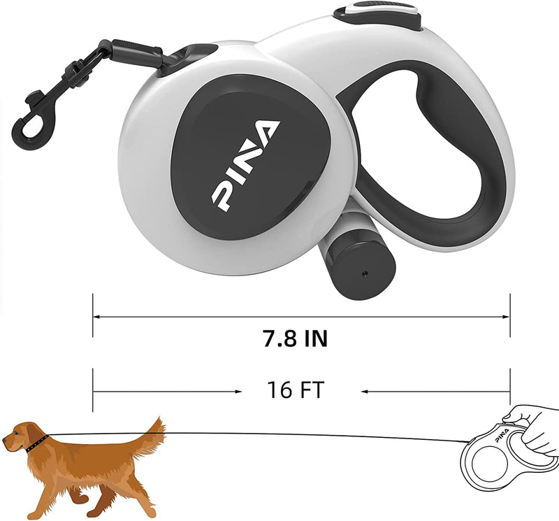 PINA Upgraded Retractable Dog Leash for Small Medium Large Dogs Up to 110lbs, 16FT Smooth & Durable Nylon Tape, 360° Tangle-Free Dog Leash, with Anti-Slip Handle, One-Handed Brake, Pause, Lock 16FT / 110lbs Black - PawsPlanet Australia