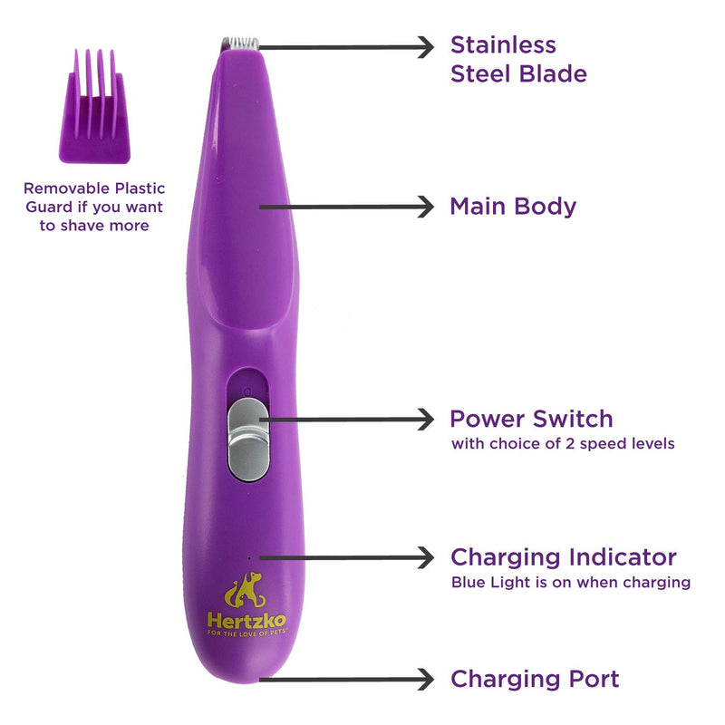 Hertzko Pet Hair Trimmer Dog Clipper - Grooming Shaver for Hair around Face Paw Eyes & Ears of Dogs Cats & Small Animals - Low Vibration Noise - 2-level speed - Cordless Rechargeable Includes USB Wire - PawsPlanet Australia