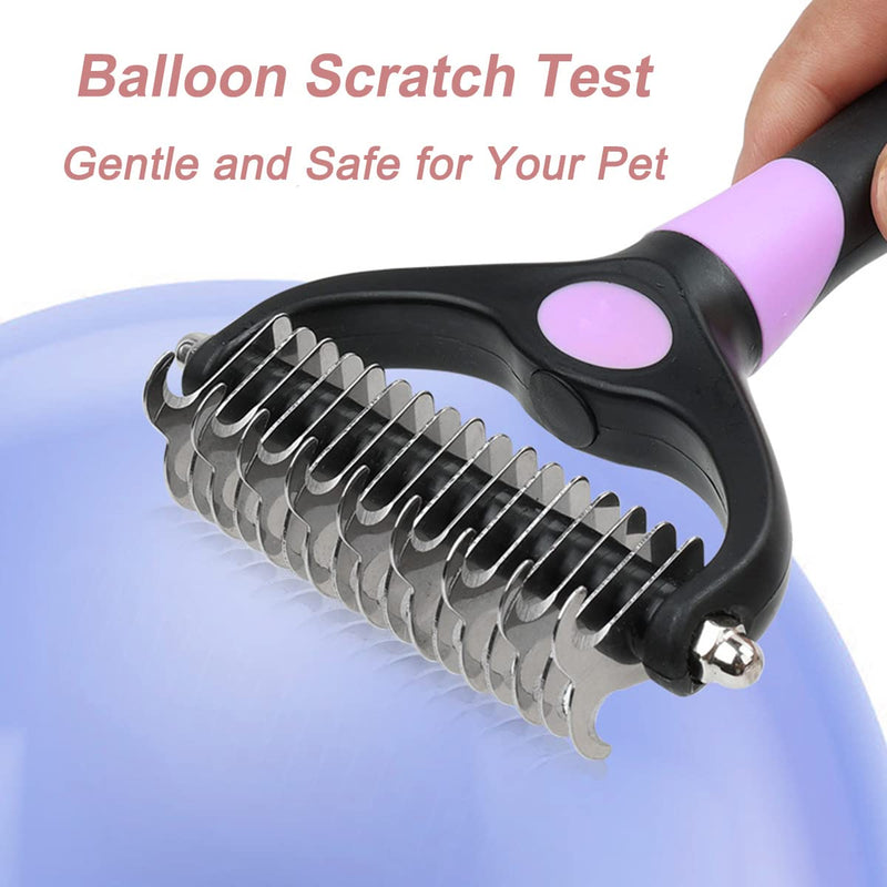 Dokkita dog brush cat brush for long hair undercoat, undercoat brush 17+9 rake side, undercoat comb removes undercoat, knots and tangles, fur brush for small and large dogs and cats purple-1 - PawsPlanet Australia