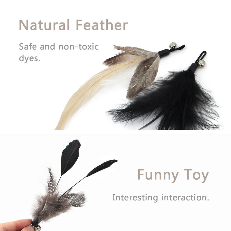 SONGWAY Interactive Cat Toy Feather - Cat Toy Set with Retractable Rods, Feather Rod Cat Toy with 6 Replacement Feathers with Bells, Feather Fishing Rod Cats, Black - PawsPlanet Australia