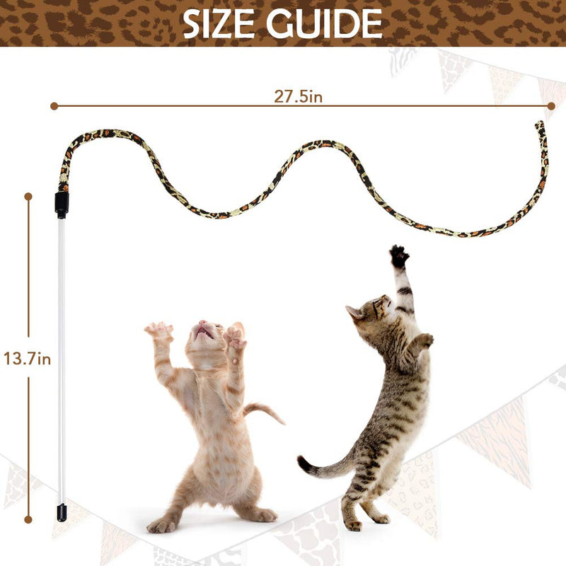 CUTEFURRY Cat Teaser Wand Toy - 3 Pack Cat String Toys with Leopard Ribbon, Funny Stick Toy Interactive Toys for Indoor Cats Kittens - PawsPlanet Australia