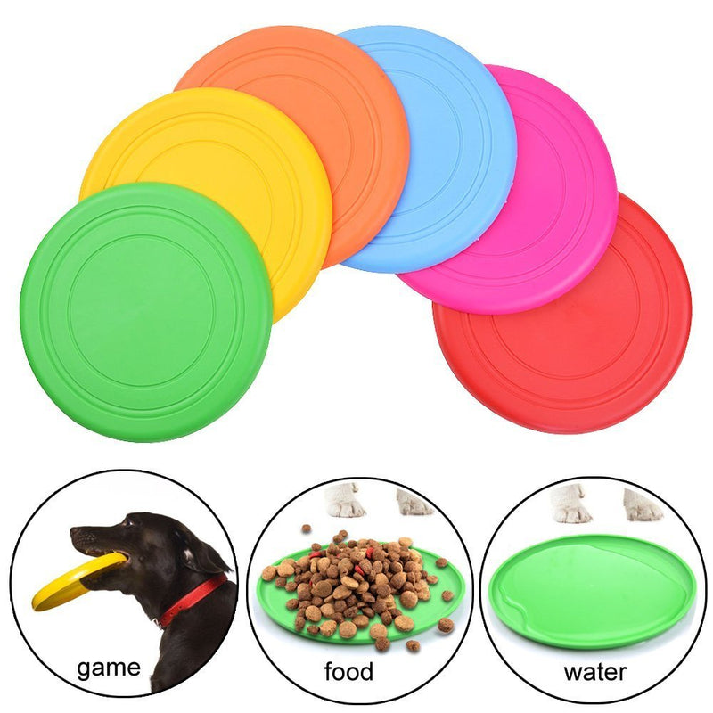 [Australia] - TEESUN Dog Frisbee Training Toys Flying Discs Flyer Silicone for Big Small Dogs Soft Tooth Resistant Rubber 6 Pack (Red Blue Green Yellow Orange) 