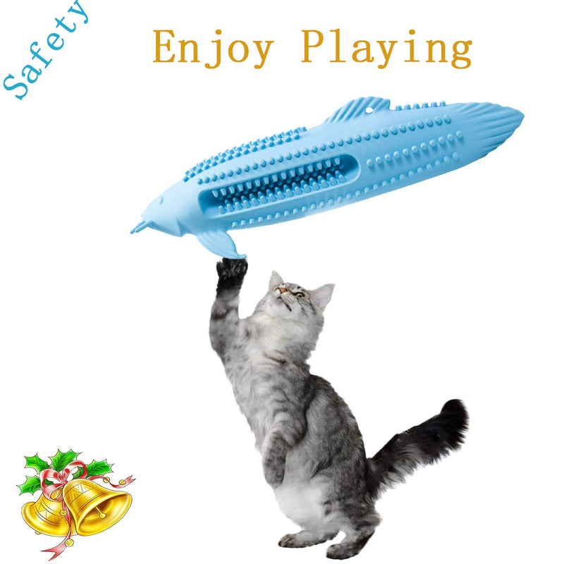 [Australia] - Weiteng Catnip Toys for Cats,Interactive Chewable Bite-Resistant Fish Toys for Medium Large Cat Small Dog,Pet Teeth Cleaning Toothbrush Toys, Natural Rubber Feeding Toys for Cat Dog Blue 