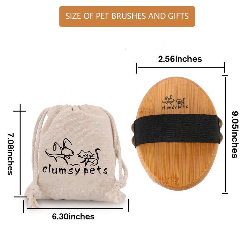 clumsy pets Bamboo Grooming Palm-Held Pets Brush with Boar Bristles & Elastic Band for Dog Cat Shower Bath and Massage Palm Brush with Boar Bristles - PawsPlanet Australia