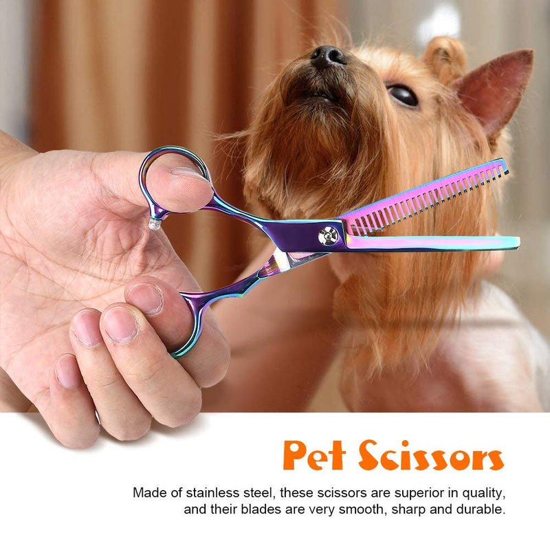 Pet Grooming Scissors Set, 5 Pcs Professional Pet Trimmer Kit Colorful Stainless Steel Dog Cat Hair Thinning Cutting Scissors with Curved Scissors Grooming Comb - PawsPlanet Australia