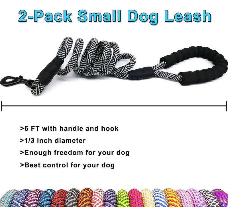 YUCFOREN 2-Pack Small Dog Leash 6Ft x 1/3" Rope Leash for Little Pets/Puppies/Small Animals/Extra Small Dogs, Strong Nylon Walking Leash with Padded Handle Training Lead 6’ x 1/3" Black+black - PawsPlanet Australia