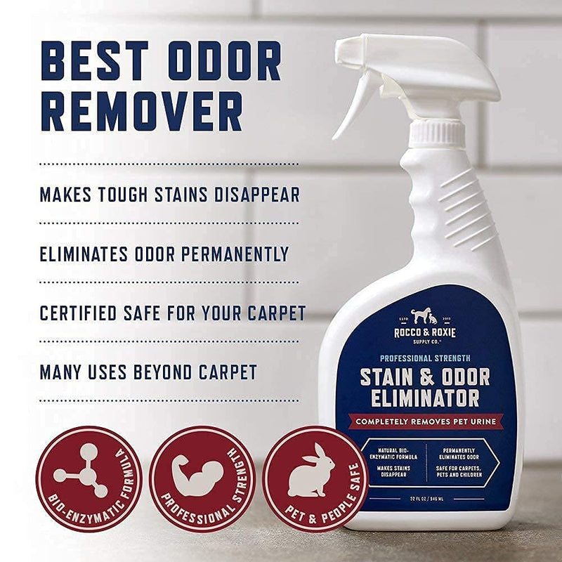 Rocco & Roxie Professional Strength Stain & Odor Eliminator - Enzyme-Powered Pet Odor & Stain Remover for Dog and Cats Urine - Carpet Cleaner Spray - Enzymatic Cat Pee Destroyer - for Small Animals 32 Fl Oz (Pack of 1) - PawsPlanet Australia