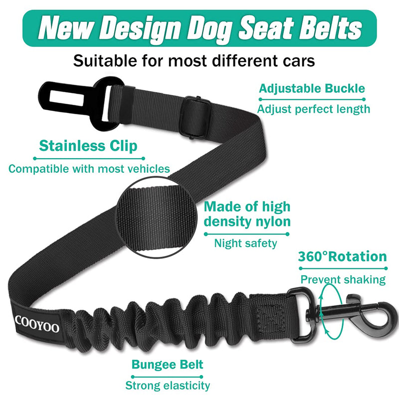 COOYOO Dog Seat Belt,3 Piece Set Retractable Dog Car Seatbelts Adjustable Pet Seat Belt for Vehicle Nylon Pet Safety Seat Belts Heavy Duty & Elastic & Durable Car Harness for Dogs Set 01-Black+Black - PawsPlanet Australia